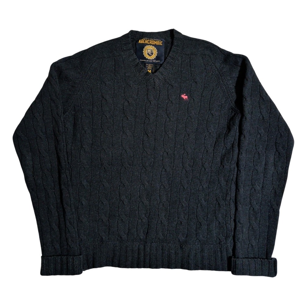 Abercrombie & Fitch Shetland Wool Cashmere Sweater Mens Size M Blue Cable Knit